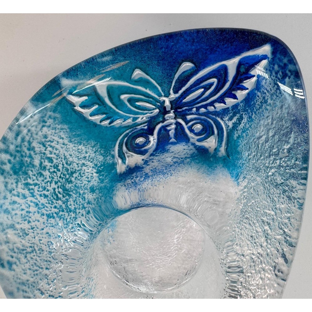 Mats Jonasson Maleras Crystal Butterfly Votive Blue Swirl Art Glass Sweden - Picture 4 of 15